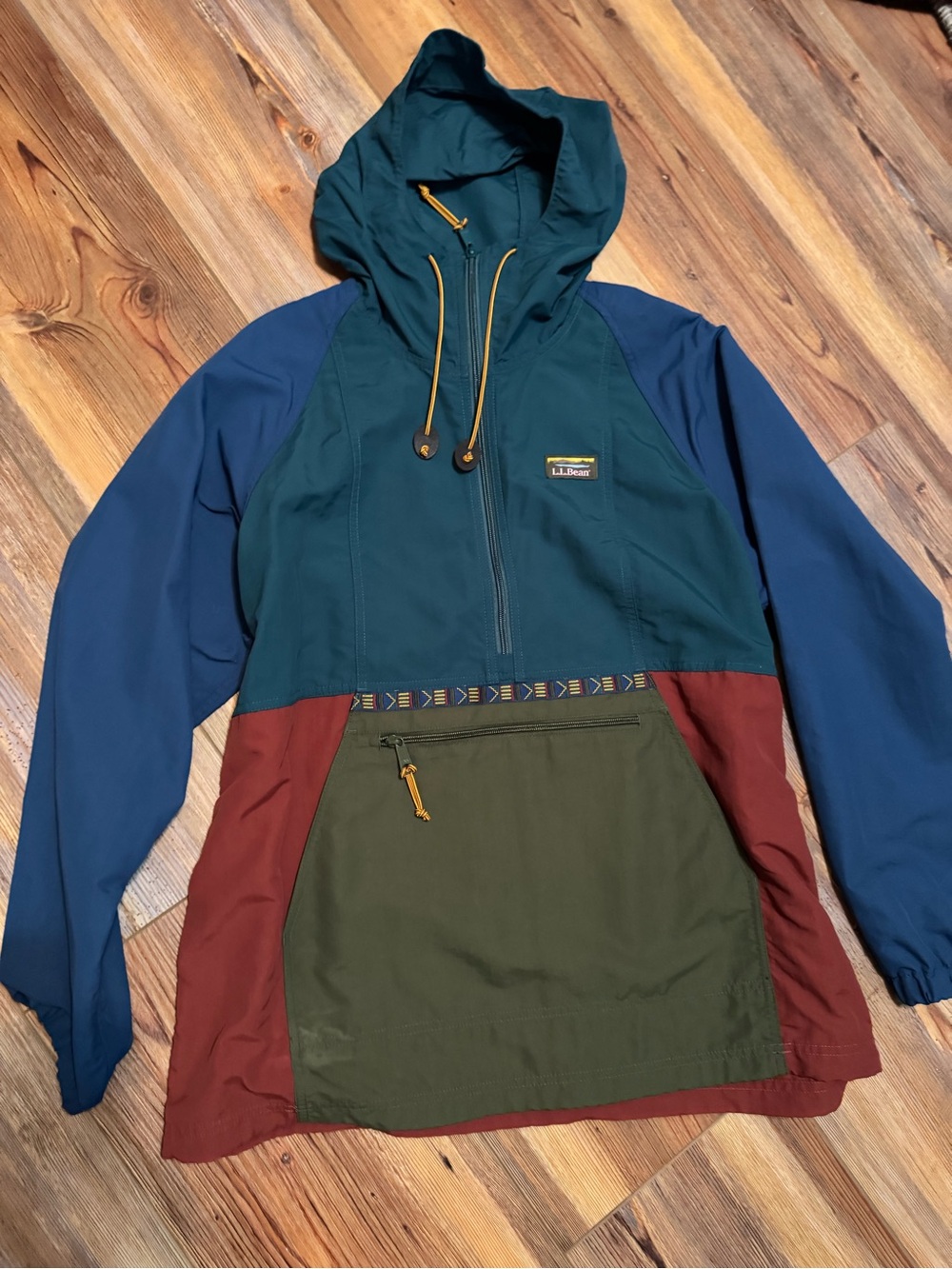 L.L. Bean Colorblock Hooded Pullover Jacket - Green/Blue/Burgundy
